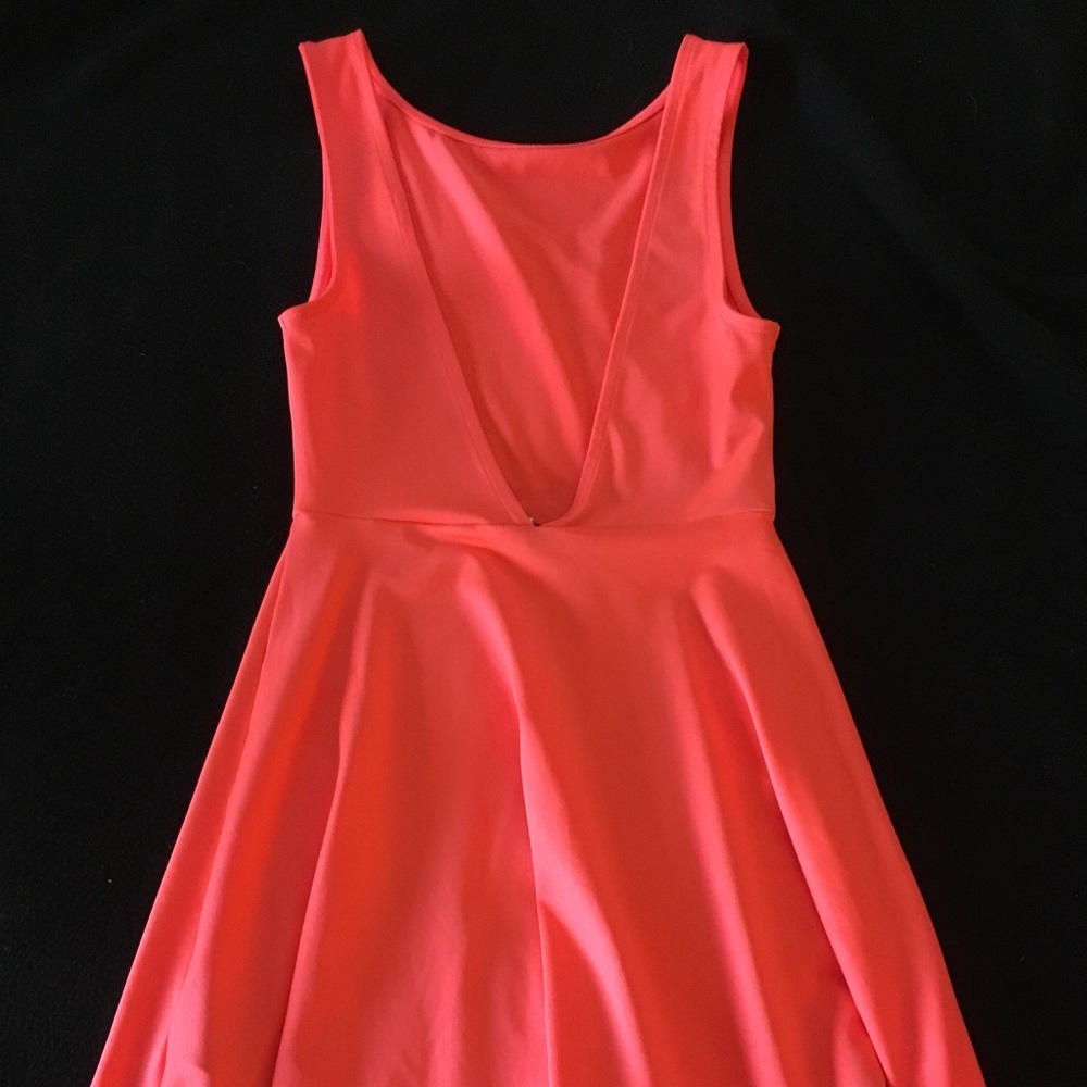 V-back Bright Coral Fit and Flare Dress